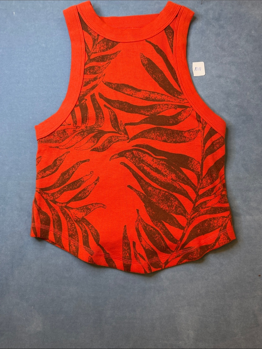 FP Movement by Free People Red Tank Top with Brown Leaf Print
